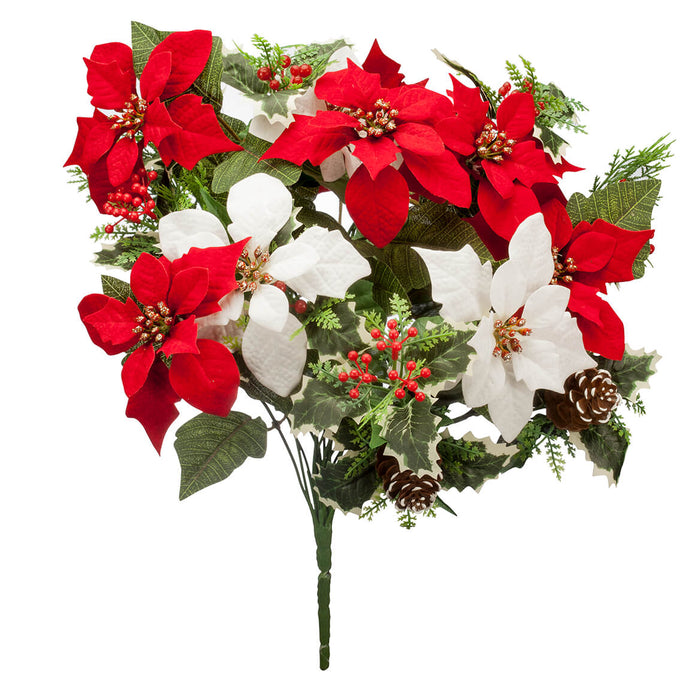 21" Poinsettia & Pinecone Bush by Oakridge Outdoor™