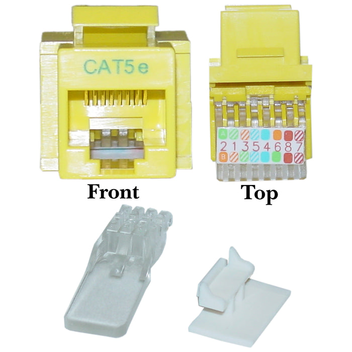 Yellow Cat5e RJ45 Keystone Jack, Toolless