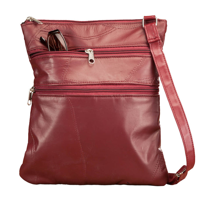 RFID Lambskin Patch Leather Crossbody Bag-Burgundy