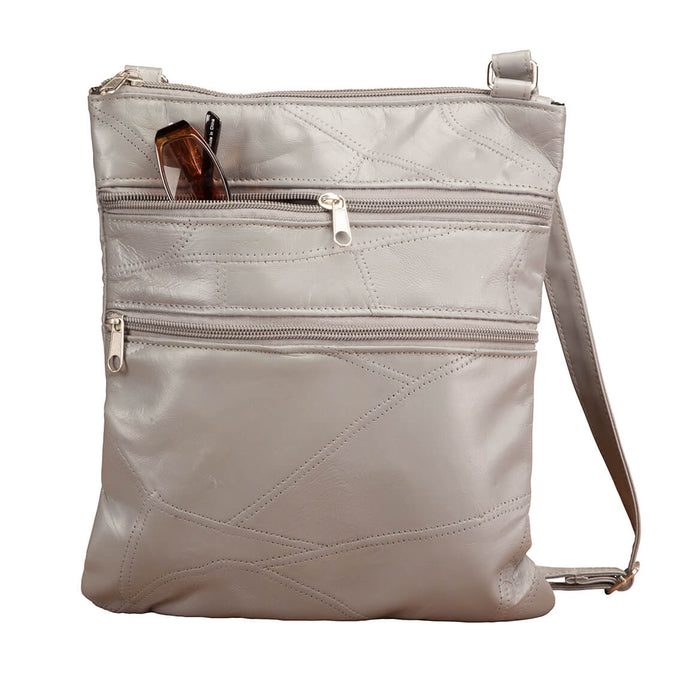 RFID Lambskin Patch Leather Crossbody Bag-Gray