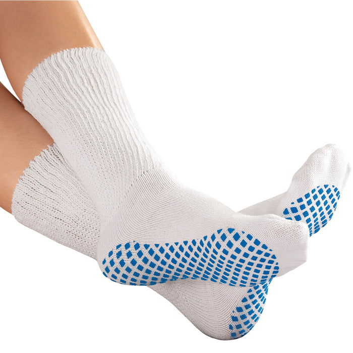 Diabetic Slipper Socks With Gripper Soles-White