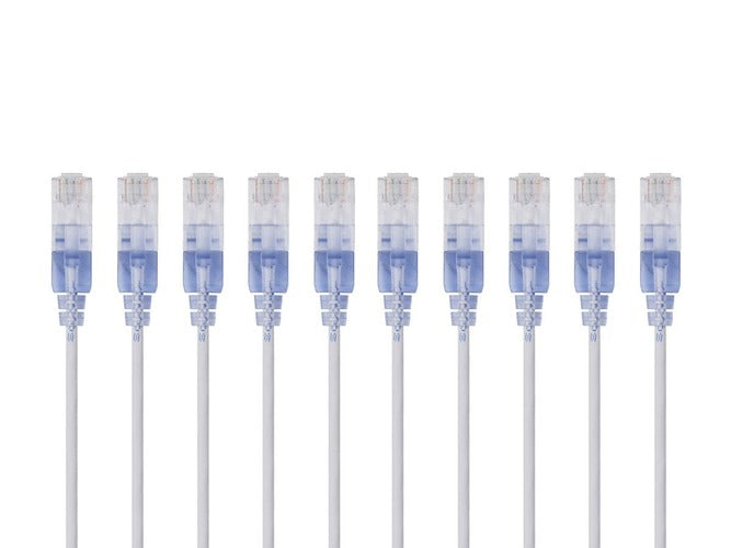 SlimRun Cat6A Ethernet Patch Cable - Snagless RJ45, UTP, Pure Bare Copper Wire, 10G, 30AWG, 10ft, White, 10-Pack