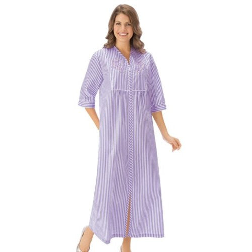 Women's Seersucker Embroidered Floral Lounger, Lilac, XX-Large