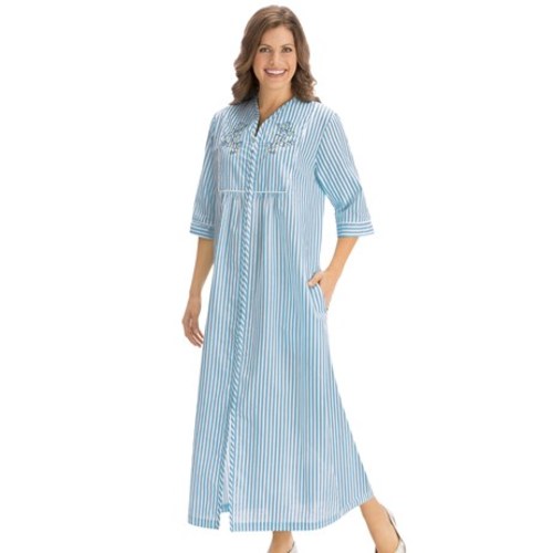 Women's Seersucker Embroidered Floral Lounger, Blue, XX-Large