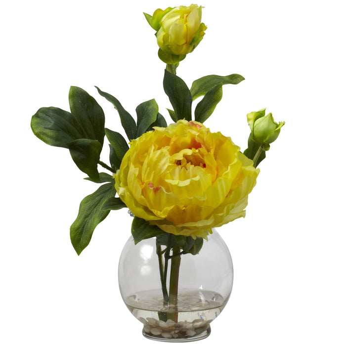 Peony W/Fluted Vase Silk Flower Arrangement-YL